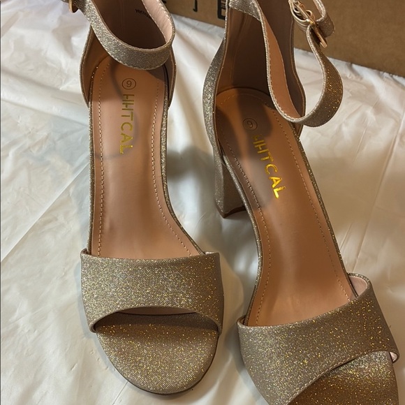 Gold Strappy Heels with Glitter Finish - Picture 3 of 8